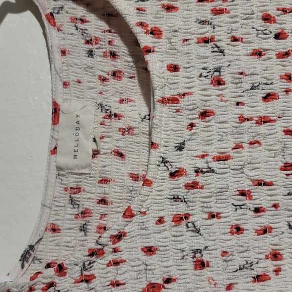 Melloday White Red Floral Peplum Blouse Short Top sz M GUC - Picture 2 of 8